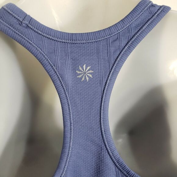 Athleta Womens Tank Top Medium Blue Striped Ruching Grip Hem Racerback 457083 - Picture 8 of 8